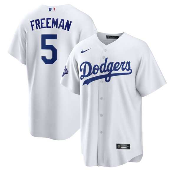 Mens Los Angeles Dodgers #5 Freddie Freeman White 2025 World Series Champions Stitched Jersey