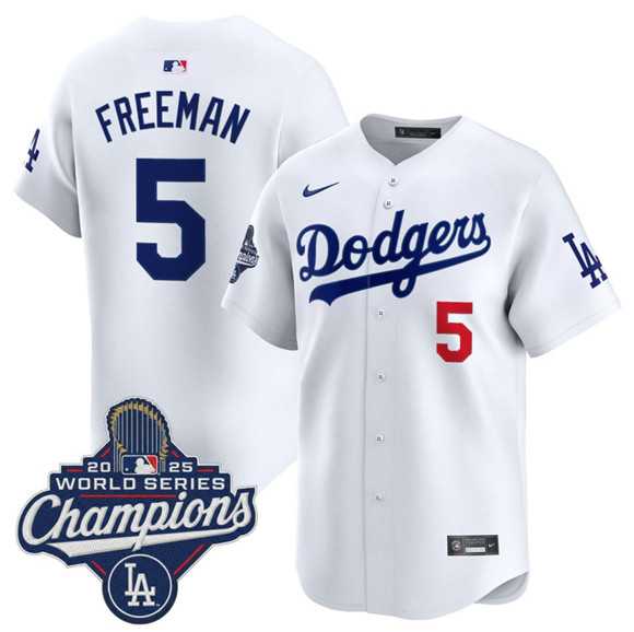 Mens Los Angeles Dodgers #5 Freddie Freeman White 2025 Champions Stitched Jersey