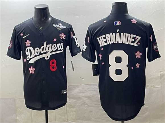 Mens Los Angeles Dodgers #8 Enrique Hernandez Black 2025 World Series Patch Tokyo Series Limited Stitched Jersey
