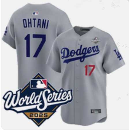 Mens Los Angeles Dodgers #17 Shohei Ohtani Gray 2025 World Series Limited Stitched Jersey