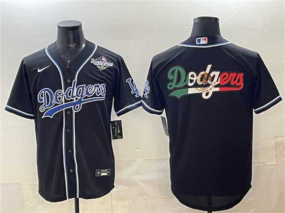Mens Los Angeles Dodgers Team Big Logo Black Fashion 2025 World Series Cool Base Stitched Jersey