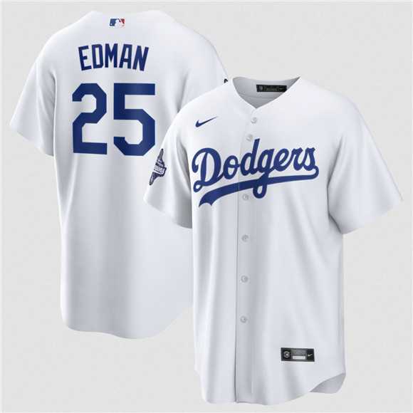 Mens Los Angeles Dodgers #25 Tommy Edman White 2025 World Series Champions Stitched Jersey
