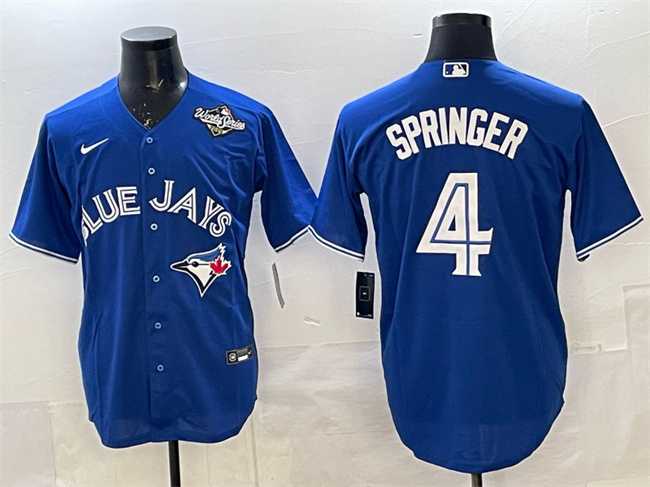 Mens Toronto Blue Jays #4 George Springer Navy 2025 World Series Home Cool Base Stitched Jersey