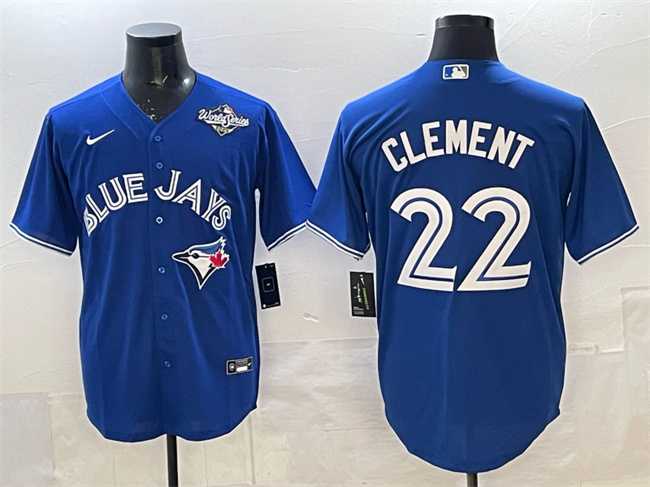 Mens Toronto Blue Jays #22 Ernie Clement Blue 2025 World Series Cool Base Stitched Jersey