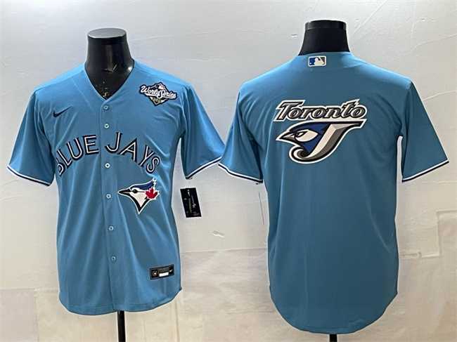 Mens Toronto Blue Jays Team Big Logo Blue 2025 World Series Home Cool Base Stitched Jersey