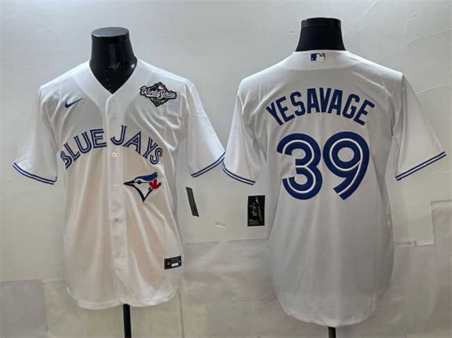 Mens Toronto Blue Jays #39 Trey Yesavage White 2025 World Series Home Cool Base Stitched Jersey