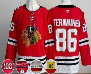 Mens Chicago Blackhawks #86 Teuvo Teravainen Red 100 Years Anniversary Authentic Jersey