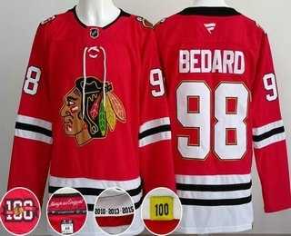 Mens Chicago Blackhawks #98 Connor Bedard Red 100 Years Anniversary Authentic Jersey
