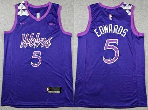 Mens Minnesota Timberwolves #5 Anthony Edwards Purple Sponsor Swingman Jersey