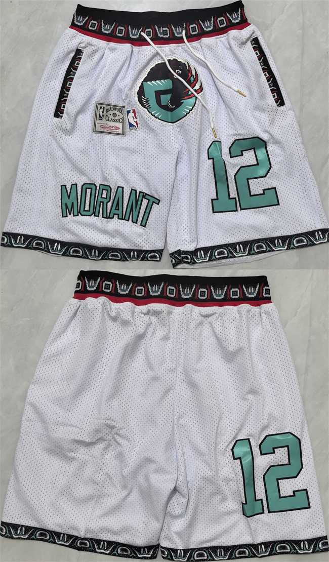 Mens Memphis Grizzlies #12 Ja Morant White 2025 Shorts (Run Small)