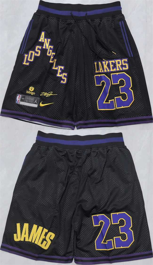 Mens Los Angeles Lakers #23 LeBron James Black 2025 Shorts (Run Small)