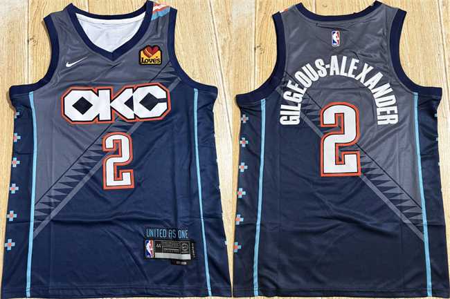 Mens Oklahoma City Thunder #2 Shai Gilgeous-Alexander Navy Stitched Jersey
