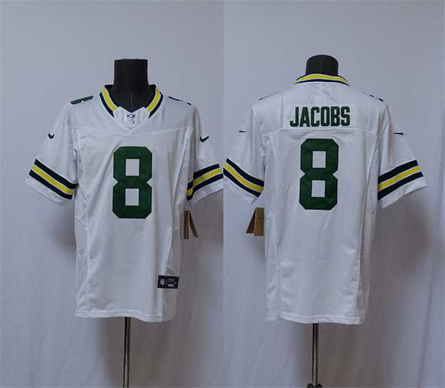Mens Green Bay Packers #8 Josh Jacobs White Vapor 2025 F.U.S.E. Limited Stitched Jersey