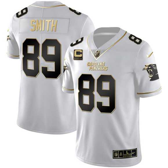 Mens Carolina Panthers #89 Steve Smith White Gold With 4-Star C Patch Vapor Limited Stitched Jersey Dyin