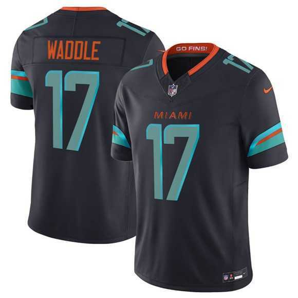 Mens Miami Dolphins #17 Jaylen Waddle Black 2025 F.U.S.E. Rivalries Vapor Limited Football Stitched Jersey Dzhi->->