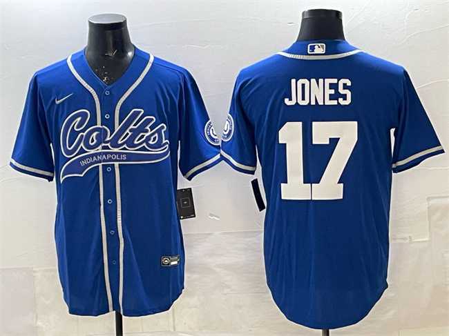Mens Indianapolis Colts #17 Daniel Jones Royal Cool Base Stitched Baseball Jersey