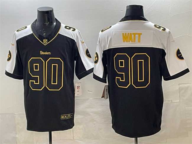 Mens Pittsburgh Steelers #90 T.J. Watt Black White F.U.S.E. Vapor Untouchable Limited Stitched Jersey Dzhi