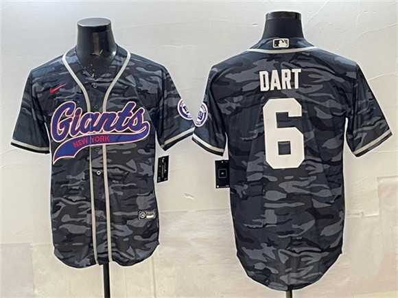 Mens New York Giants #6 Jaxson Dart Gray Camo With Patch Cool Base Stitched Baseball Jersey