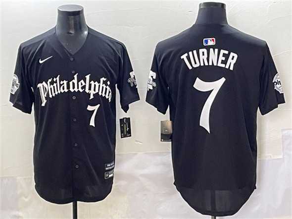 Mens Philadelphia Phillies #7 Trea Turner Black Gothic Vapor Limited Stitched Jersey