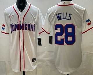 Mens Dominican #28 Austin Wells White 2026 World Baseball Classic Cool Base Jersey