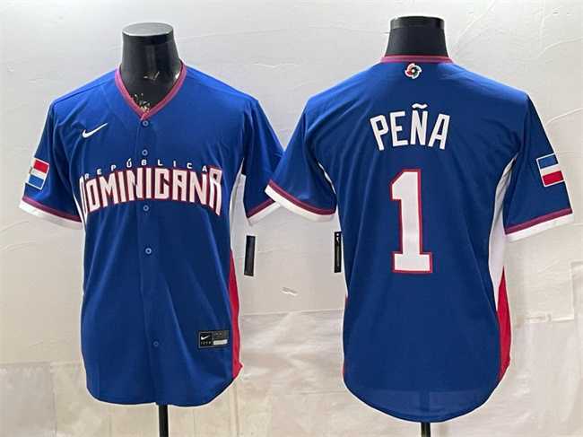 Mens Dominican Republic Baseball #1 Jeremy Pena Royal 2026 World Baseball Classic Road Stadium Stitched Jersey