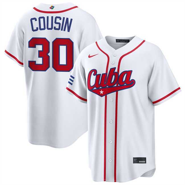 Mens Cuba Baseball #30 Josimar Cousin White 2026 World Baseball Classic Home Stadium Stitched Jersey
