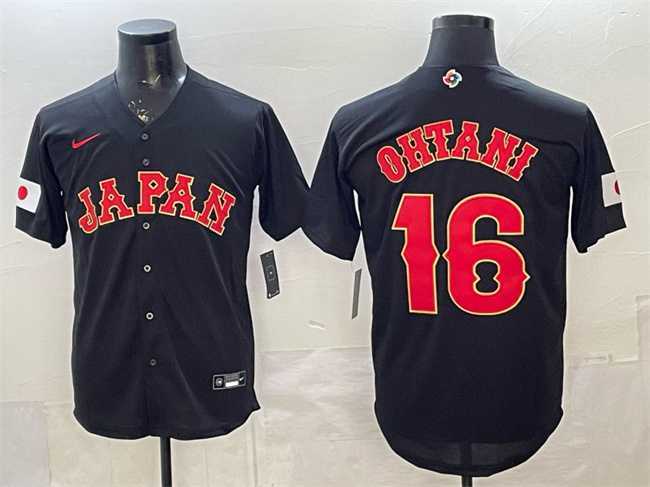 Mens Japan Baseball #16 Shohei Ohtani Black 2026 World Baseball Classic Road Stadium Stitched Jersey