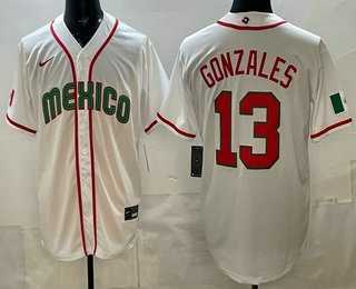 Mens Mexico #13 Nick Gonzales White 2026 World Baseball Classic Cool Base Jersey