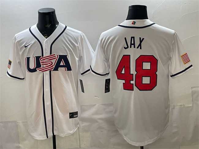 Mens USA Baseball #48 Griffin Jax White 2026 World Baseball Classic Home Stadium Stitched Jersey