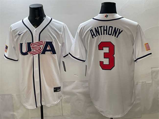 Mens USA Baseball #3 Roman Anthony White 2026 World Baseball Classic Home Stadium Stitched Jersey