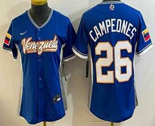 Womens Venezuela #26 Campeones Blue 2026 World Baseball Classic Cool Base Jersey->2026 world baseball classic->MLB Jersey