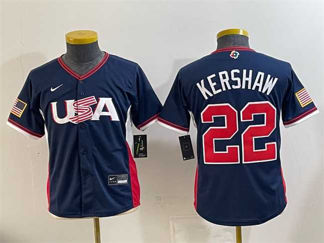 Youth USA Baseball #22 Clayton Kershaw Navy 2026 World Baseball Classic Stadium Stitched Baseball Jersey->2026 world baseball classic->MLB Jersey