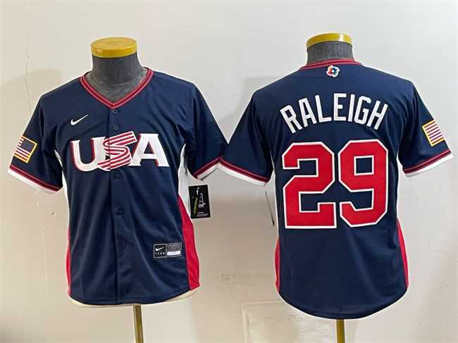 Youth USA Baseball #29 Cal Raleigh Navy 2026 World Baseball Classic Stadium Stitched Baseball Jersey->2026 world baseball classic->MLB Jersey