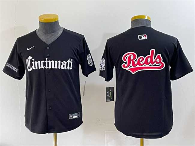 Youth Cincinnati Reds #77 Rece Hinds Black 2023 City Connect Stitched Baseball Jersey
