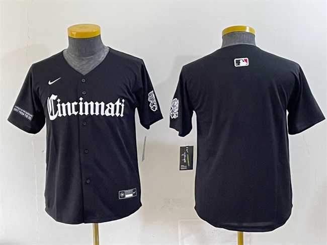 Youth Cincinnati Reds Blank Black Gothic Queen City Edition Vapor Premier Limited Stitched Baseball Jersey