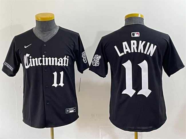 Youth Cincinnati Reds #11 Barry Larkin Black Gothic Queen City Edition Vapor Premier Limited Stitched Baseball Jersey