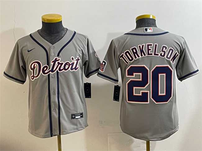 Youth Detroit Tigers #20 Spencer Torkelson Gray Cool Base Stitched Baseball Jersey