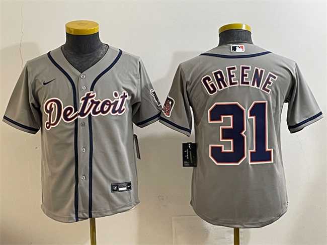 Youth Detroit Tigers #31 Riley Greene Gray Cool Base Stitched Baseball Jersey