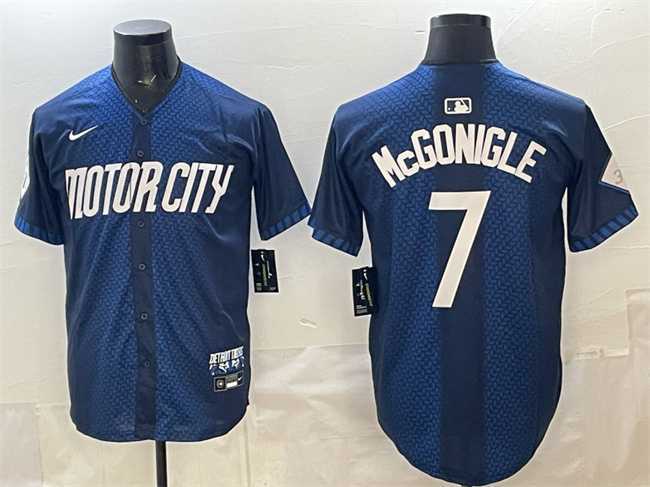 Mens Detroit Tigers #7 Kevin McGonigle Navy City Connect Cool Base Limited Stitched Jersey Dzhi