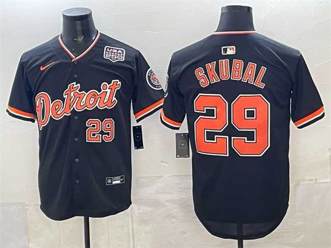 Mens Detroit Tigers #29 Tarik Skubal Navy 2026 Alternate USA 250 Patch Vapor Premier Limited Stitched Jersey Dzhi