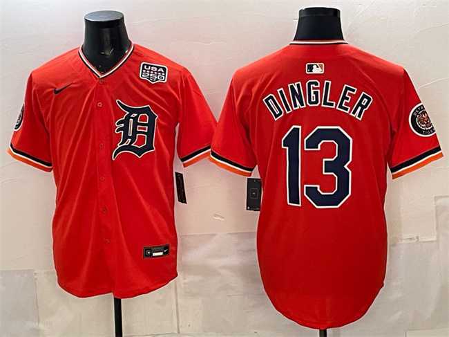 Mens Detroit Tigers #13 Dillon Dingler Orange 2026 Alternate USA 250 Patch Vapor Premier Limited Stitched Jersey Dzhi