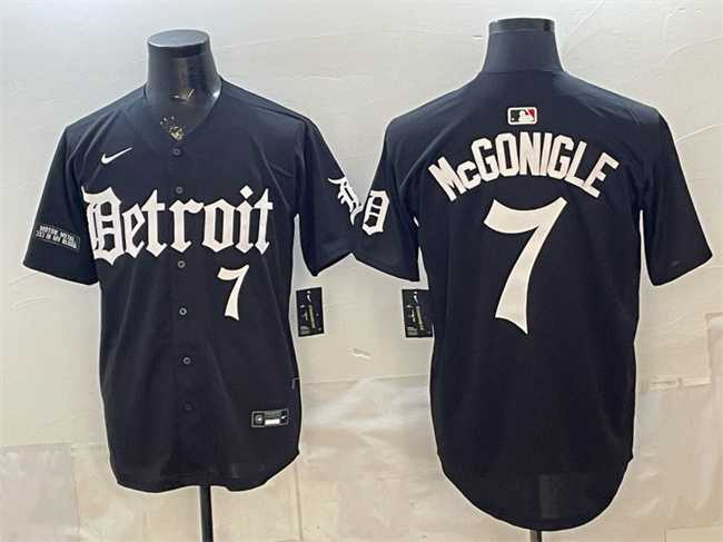 Mens Detroit Tigers #7 Kevin McGonigle Black Motor Gothic Edition Vapor Premier Limited Stitched Jersey Dzhi