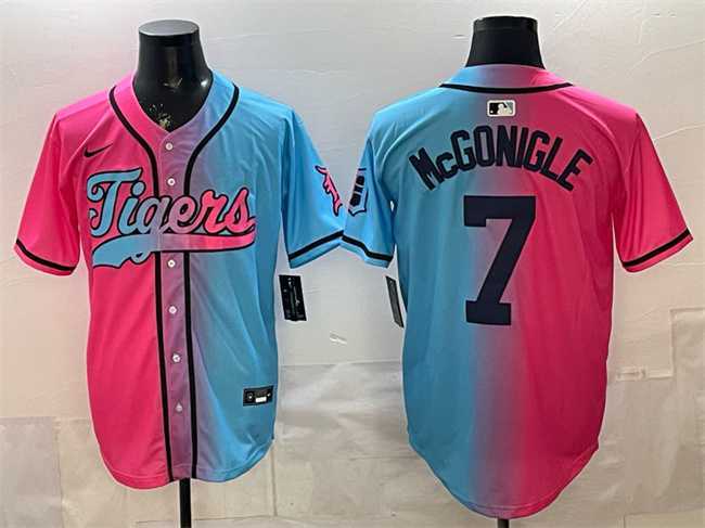 Mens Detroit Tigers #7 Kevin McGonigle Pink Blue Limited Stitched Jersey Dzhi