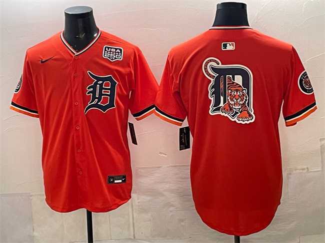 Mens Detroit Tigers Team Big Logo Orange 2026 Alternate USA 250 Patch Vapor Premier Limited Stitched Jersey Dzhi
