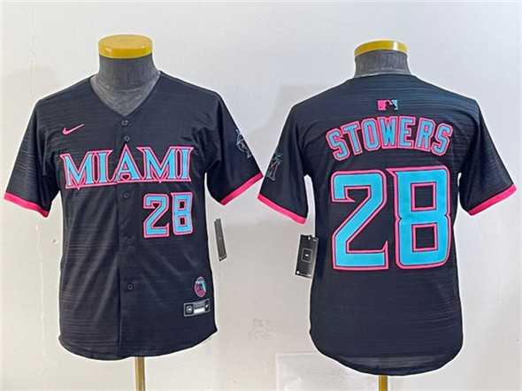 Youth Miami Marlins #28 Kyle Stowers Black 2025 City Connect Limited Stitched Baseball Jersey