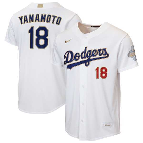 Mens Los Angeles Dodgers #18 Yoshinobu Yamamoto Nike White 2026 Gold Collection Home Replica Jersey Dzhi