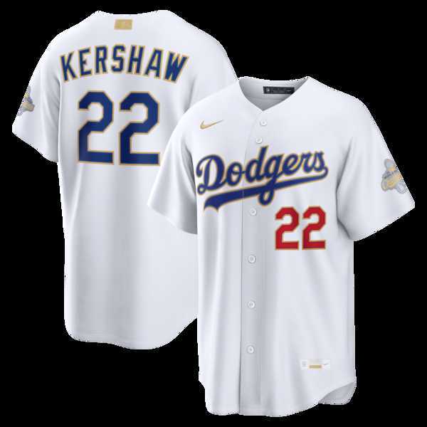 Mens Los Angeles Dodgers #22 Clayton Kershaw Nike White 2026 Gold Collection Stadium Jersey Dzhi