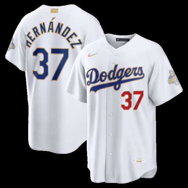 Mens Los Angeles Dodgers #37 Teoscar Hernandez Nike White 2026 Gold Collection Stadium Jersey Dzhi