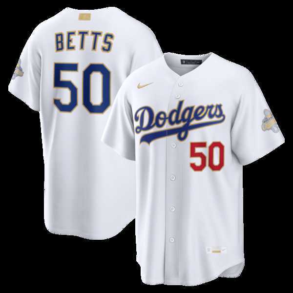 Mens Los Angeles Dodgers #50 Mookie Betts Nike White 2026 Gold Collection Stadium Jersey Dzhi