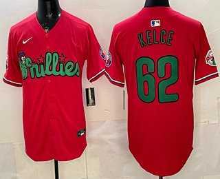 Mens Philadelphia Phillies #62 Jason Kelce Red Limited Stitched Jersey Dzhi